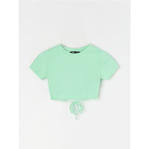 Sinsay - Bawełniana bluzka z wiązaniem - zielony ze sklepu Sinsay w kategorii Bluzki damskie - zdjęcie 187515217