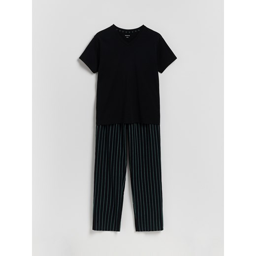 Reserved - Dwuczęściowa piżama z bawełny - czarny ze sklepu Reserved w kategorii Piżamy męskie - zdjęcie 187517095