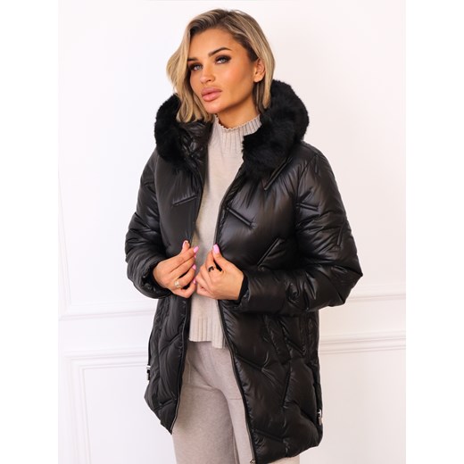 KURTKA ASYMETRYCZNA PIKOWANA Z FUTERKIEM- CZARNA ze sklepu olika.com.pl w kategorii Kurtki damskie - zdjęcie 187517895