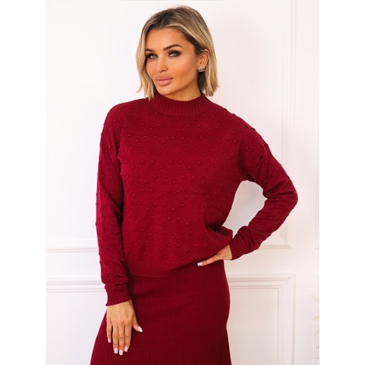 SWETER Z WYTŁACZANYMI KROPKAMI- BORDOWY ze sklepu olika.com.pl w kategorii Swetry damskie - zdjęcie 187517897