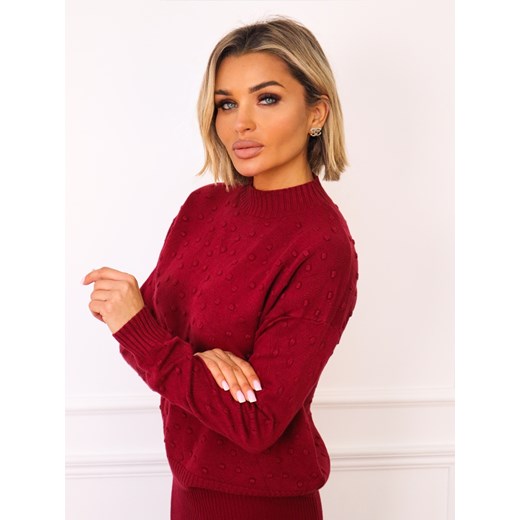 SWETER Z WYTŁACZANYMI KROPKAMI- BORDOWY Olika uniwersalny olika.com.pl