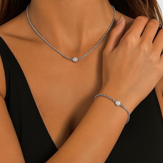 Komplet srebrny damski z kryształkiem stal jubilerska ze sklepu otien.com w kategorii Komplety biżuterii - zdjęcie 187517947