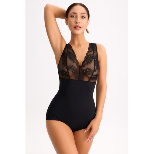 Bella Misteria 51-159 body z dekoltem w serek czarny ze sklepu kontri.pl w kategorii Body damskie - zdjęcie 187518548