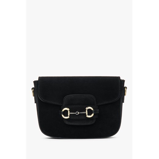 Estro: Czarna torebka damska na ramię typu podkowa z włoskiego weluru naturalnego Premium ze sklepu Estro w kategorii Listonoszki - zdjęcie 187518637
