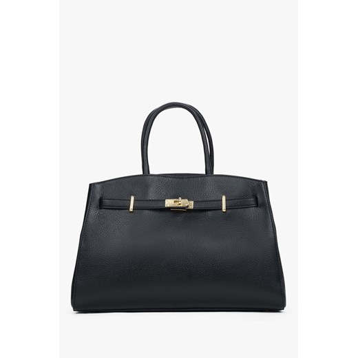 Estro: Elegancka czarna torebka typu tote z włoskiej skóry naturalnej Premium ze sklepu Estro w kategorii Kuferki - zdjęcie 187518645