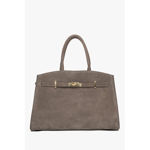 Estro: Elegancka szarobeżowa torebka typu tote z włoskiego weluru naturalnego Premium ze sklepu Estro w kategorii Kuferki - zdjęcie 187518649