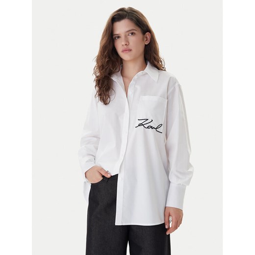 KARL LAGERFELD Koszula B1W11013 Biały Relaxed Fit ze sklepu MODIVO w kategorii Koszule damskie - zdjęcie 187521416