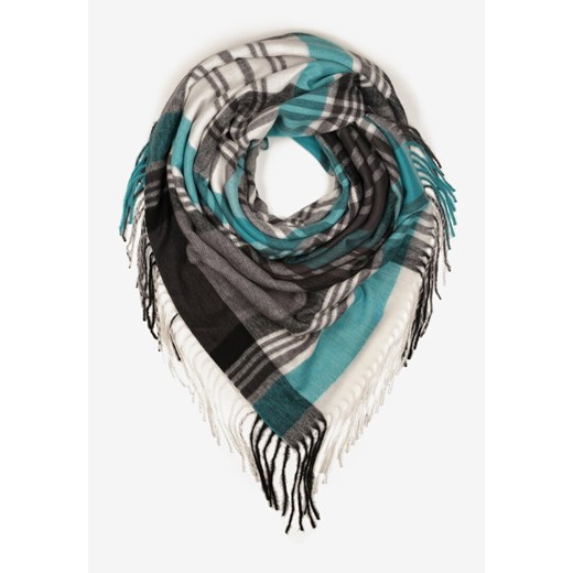 Niebiesko-Biały Kraciasty Szalik z Wiskozy i Bawełny z Frędzlami Relavis ze sklepu renee.pl w kategorii Szaliki i chusty damskie - zdjęcie 187521606