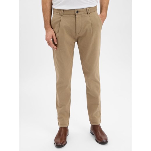 Finshley & Harding Męskie spodnie plisowane - Todd Mężczyźni beżowy jednolity ze sklepu vangraaf w kategorii Spodnie męskie - zdjęcie 187521796