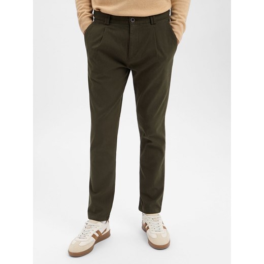 Finshley & Harding Męskie spodnie plisowane - Todd Mężczyźni oliwkowy jednolity ze sklepu vangraaf w kategorii Spodnie męskie - zdjęcie 187521797