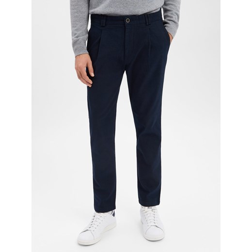 Finshley & Harding Męskie spodnie plisowane - Todd Mężczyźni granatowy jednolity ze sklepu vangraaf w kategorii Spodnie męskie - zdjęcie 187521798