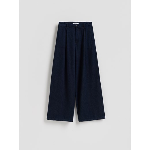 Reserved - Jeansy wide leg z zakładkami - granatowy ze sklepu Reserved w kategorii Jeansy damskie - zdjęcie 187522485
