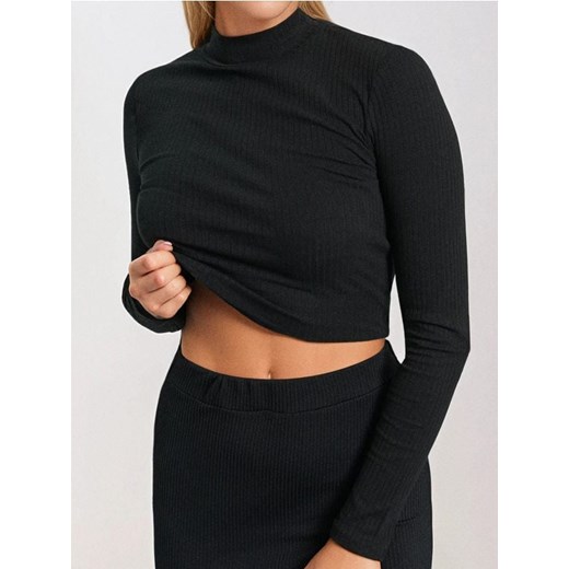 Sinsay - Crop top z długim rękawem - czarny ze sklepu Sinsay w kategorii Bluzki damskie - zdjęcie 187523459