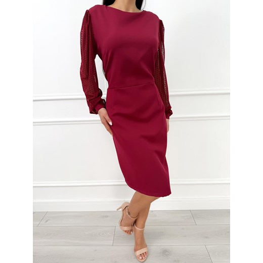 Bordowa Sukienka Plus Size z Siateczką na Rękawach ze sklepu ModnaKiecka.pl w kategorii Sukienki - zdjęcie 187523805