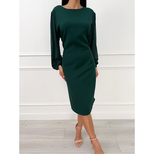 Zielona Sukienka Plus Size z Siateczką na Rękawach ze sklepu ModnaKiecka.pl w kategorii Sukienki - zdjęcie 187523809