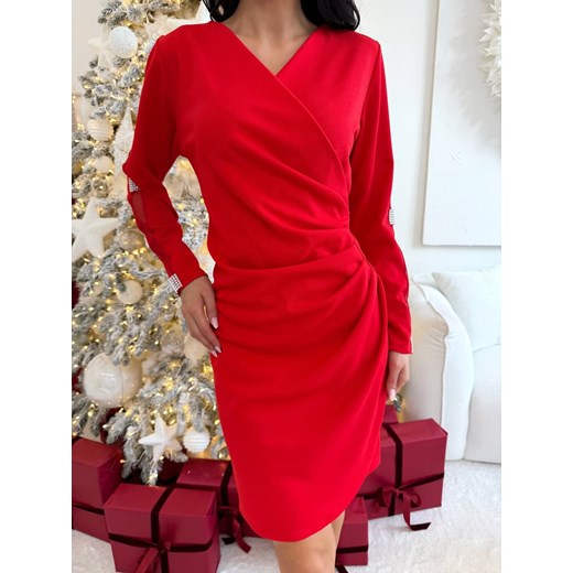 Czerwona Sukienka z Marszczeniem ze sklepu ModnaKiecka.pl w kategorii Sukienki - zdjęcie 187523827