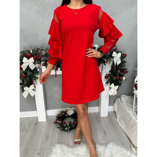 Czerwona Sukienka z Falbankami ze sklepu ModnaKiecka.pl w kategorii Sukienki - zdjęcie 187523888