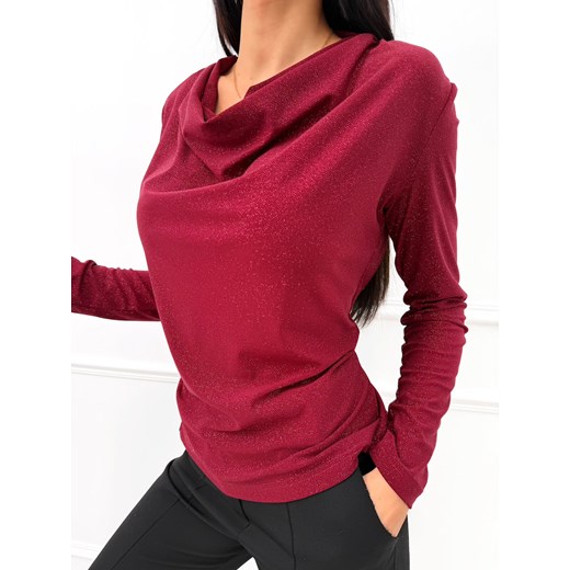 Bordowa Połyskująca Bluzka z Lejącym Dekoltem ze sklepu ModnaKiecka.pl w kategorii Bluzki damskie - zdjęcie 187523896