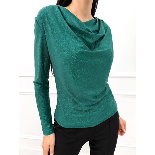 Zielona Połyskująca Bluzka z Lejącym Dekoltem ze sklepu ModnaKiecka.pl w kategorii Bluzki damskie - zdjęcie 187523915
