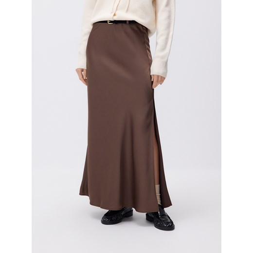 Reserved - Satynowa spódnica midi - brązowy ze sklepu Reserved w kategorii Spódnice - zdjęcie 187524119