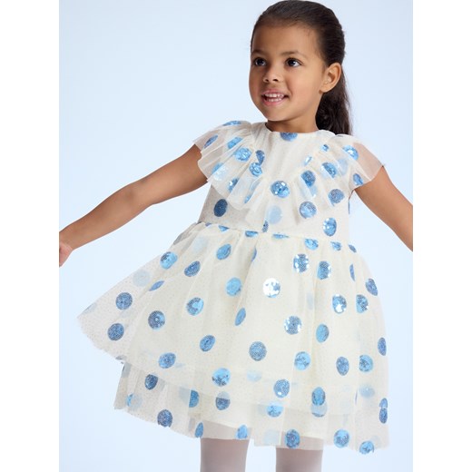 Reserved - Tiulowa sukienka z cekinami - kremowy ze sklepu Reserved w kategorii Sukienki dziewczęce - zdjęcie 187524269