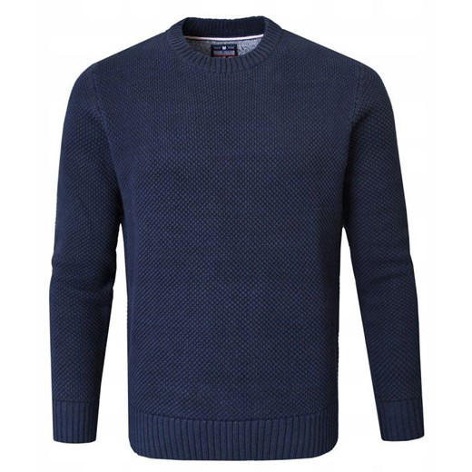 Bawełniany Sweter Męski z Drobnym Splotem - Pako Jeans - Granatowy SWPJNSjoneGR ze sklepu JegoSzafa.pl w kategorii Swetry męskie - zdjęcie 187524575