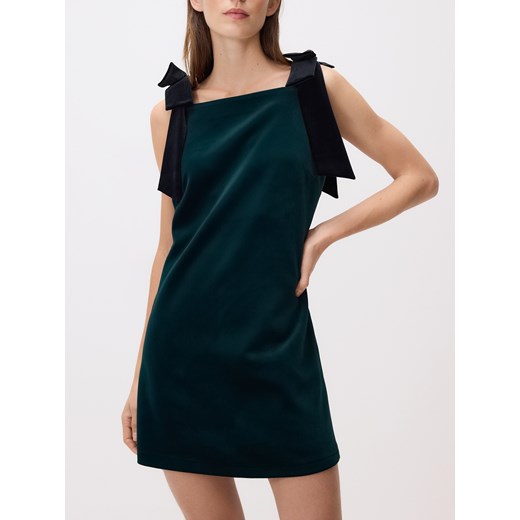Reserved - Welurowa sukienka mini - ciemnozielony ze sklepu Reserved w kategorii Sukienki - zdjęcie 187525665
