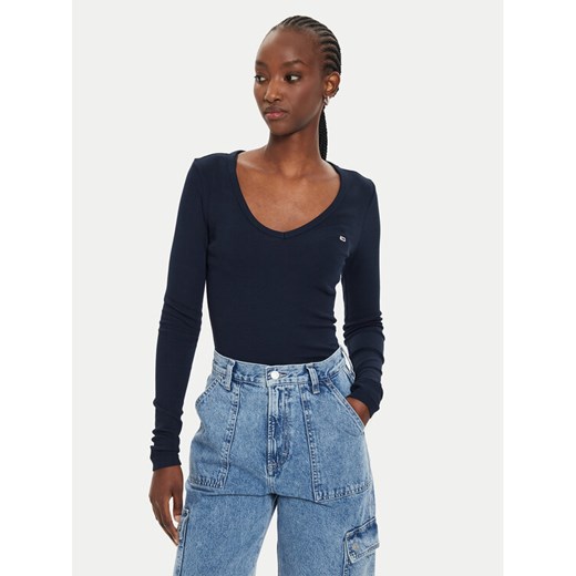 Tommy Jeans Bluzka Essential DW0DW17990 Granatowy Slim Fit ze sklepu MODIVO w kategorii Bluzki damskie - zdjęcie 187526366