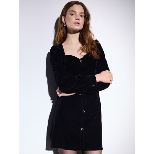 Mohito - Welurowa czarna sukienka mini - czarny ze sklepu Mohito w kategorii Sukienki - zdjęcie 187527187