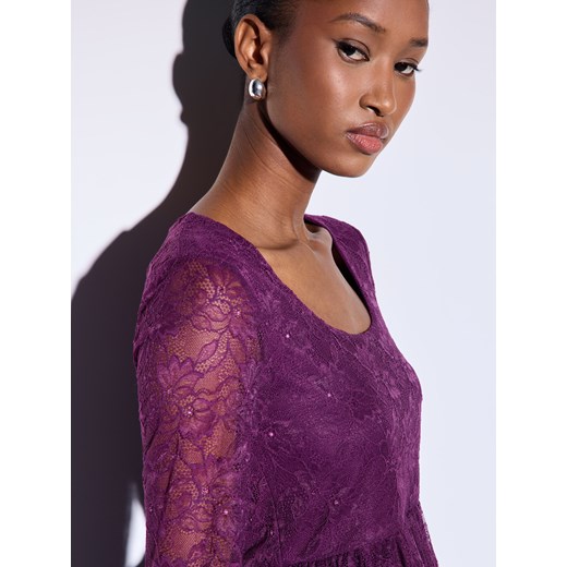 Mohito - Fioletowa bluzka z koronką - ciemny fiolet ze sklepu Mohito w kategorii Bluzki damskie - zdjęcie 187527238