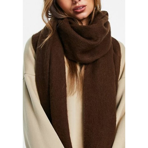 Ciemnobrązowy Szalik z Wiskozą Bawełną i Frędzlami Siathlin ze sklepu renee.pl w kategorii Szaliki i chusty damskie - zdjęcie 187527325