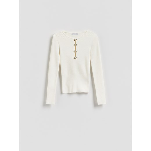 Reserved - Bluzka z ozdobną aplikacją - złamana biel ze sklepu Reserved w kategorii Swetry damskie - zdjęcie 187527536
