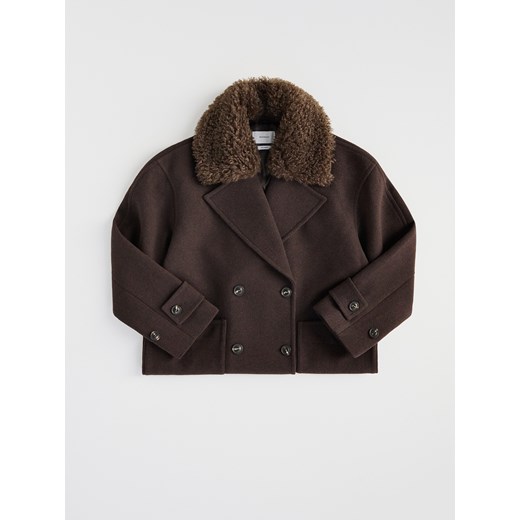 Reserved - Płaszcz z dodatkiem wełny - ciemnobrązowy ze sklepu Reserved w kategorii Płaszcze damskie - zdjęcie 187527819