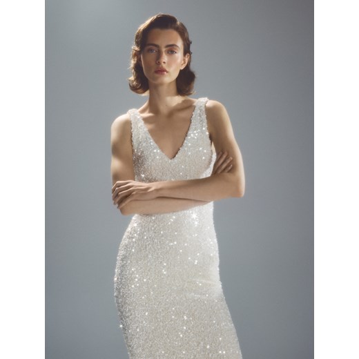 Reserved - Sukienka z cekinami - kremowy ze sklepu Reserved w kategorii Sukienki - zdjęcie 187527947