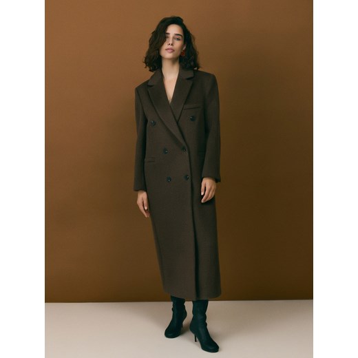 Reserved - Płaszcz oversize z wełną - brązowy ze sklepu Reserved w kategorii Płaszcze damskie - zdjęcie 187527958