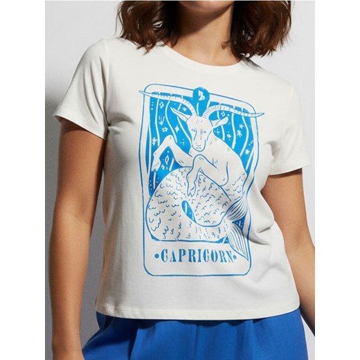 Sinsay - Bawełniana koszulka z nadrukiem - biały ze sklepu Sinsay w kategorii Bluzki damskie - zdjęcie 187528515