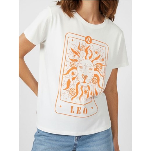 Sinsay - Bawełniana koszulka z nadrukiem - kremowy ze sklepu Sinsay w kategorii Bluzki damskie - zdjęcie 187528517