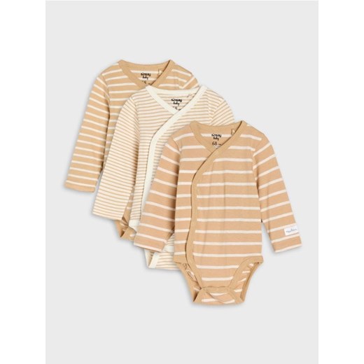 Sinsay - Bawełniane body w paski 3 pack - kremowy ze sklepu Sinsay w kategorii Odzież dla niemowląt - zdjęcie 187528546
