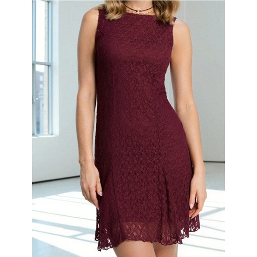 Sinsay - Sukienka mini z ażurowym wzorem - bordowy Sinsay M wyprzedaż Sinsay