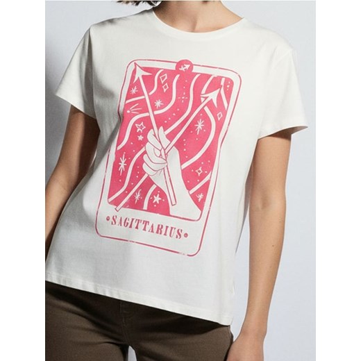 Sinsay - Bawełniana koszulka z nadrukiem - biały ze sklepu Sinsay w kategorii Bluzki damskie - zdjęcie 187530225