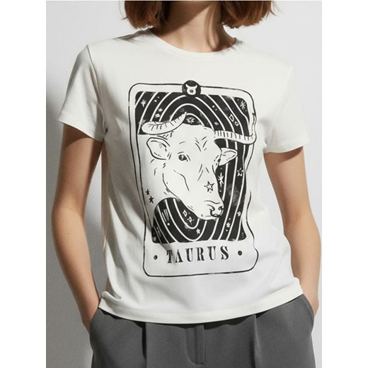 Sinsay - Bawełniana koszulka z nadrukiem - biały ze sklepu Sinsay w kategorii Bluzki damskie - zdjęcie 187530226