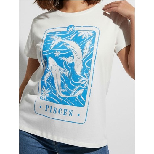 Sinsay - Bawełniana koszulka z nadrukiem - biały ze sklepu Sinsay w kategorii Bluzki damskie - zdjęcie 187530227