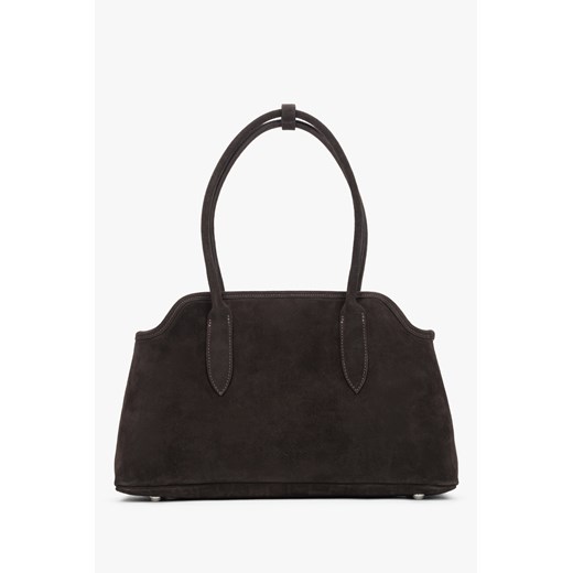 Estro: Ciemnobrązowa torebka damska na ramię z włoskiego weluru naturalnego Premium ze sklepu Estro w kategorii Kuferki - zdjęcie 187532535