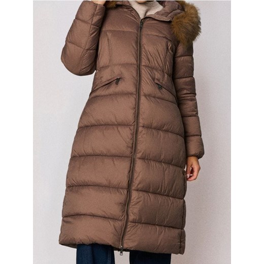 Sinsay - Pikowany płaszcz z kapturem - brązowy ze sklepu Sinsay w kategorii Płaszcze damskie - zdjęcie 187533146