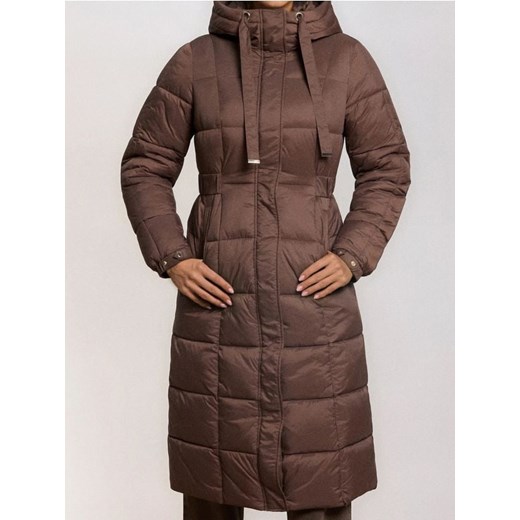 Sinsay - Pikowany płaszcz z kapturem - brązowy ze sklepu Sinsay w kategorii Płaszcze damskie - zdjęcie 187533147