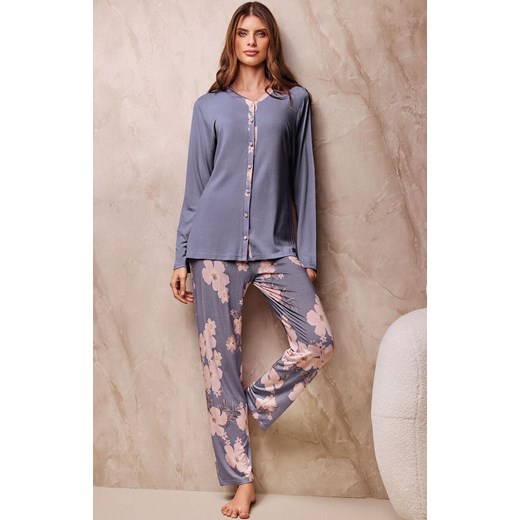 Rozpinana piżama damska 3827 Garden, Kolor szary-wzór, Rozmiar M, Lormar ze sklepu Intymna w kategorii Piżamy damskie - zdjęcie 187533987