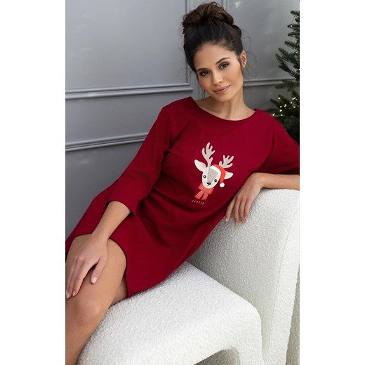 Sensis świąteczna koszula nocna Elia, Kolor bordowy, Rozmiar S/M, SENSIS ze sklepu Intymna w kategorii Koszule nocne - zdjęcie 187534027