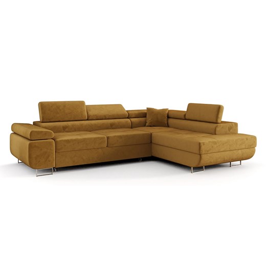 Żółty rozkładany narożnik welurowy z pojemnikiem R2-M65 ze sklepu Edinos.pl w kategorii Narożniki - zdjęcie 187534089