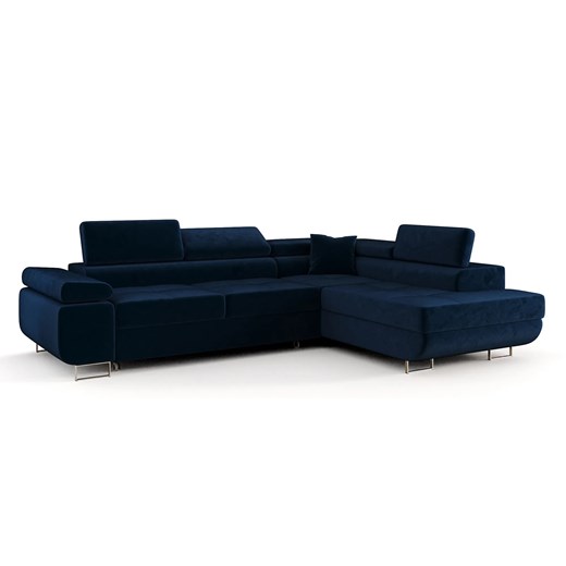 Granatowy narożnik welurowy z funkcją spania L8-P70 ze sklepu Edinos.pl w kategorii Narożniki - zdjęcie 187534097