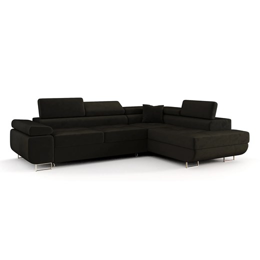 Czarny narożnik welurowy z funckją spania B9-H34 ze sklepu Edinos.pl w kategorii Narożniki - zdjęcie 187534109